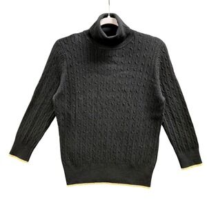 Vintage Black Cable Knit Turtleneck Angora‎ Cashmere Sweater Preppy Academia